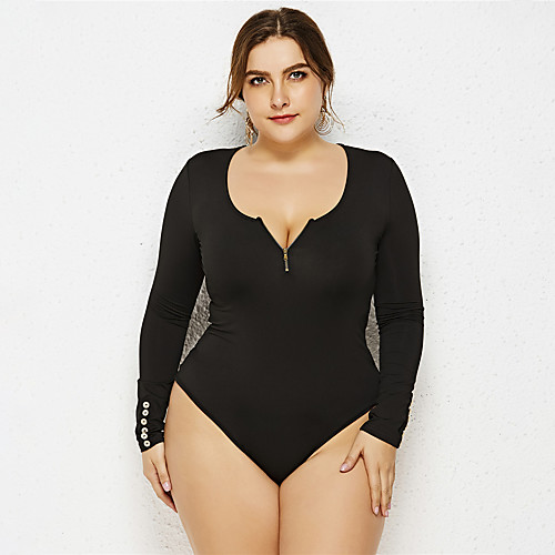 

Activewear Leotard / Onesie Full Length Visible Zipper Solid Women's Performance Daily Wear Long Sleeve High Cotton Blend