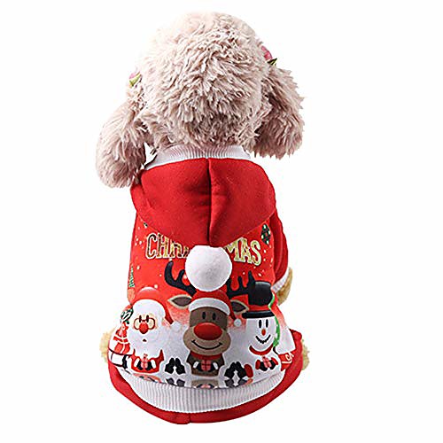 

howstar super cute christmas pinted pet clothes for party festival dog shirt hoodie sweatshirt winter apparel (m, red)