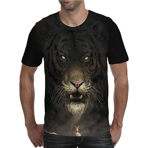 

Men's T shirt 3D Print Graphic Animal Plus Size Print Short Sleeve Daily Tops Elegant Exaggerated Black