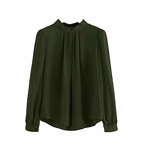 

women tops long sleeve loose chiffon work office t-shirt blouse(2xl,army green)