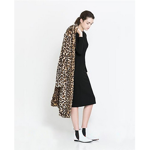 

Women's Leopard Fall & Winter Fur Coat Long Daily Long Sleeve Faux Fur Coat Tops Camel / Loose