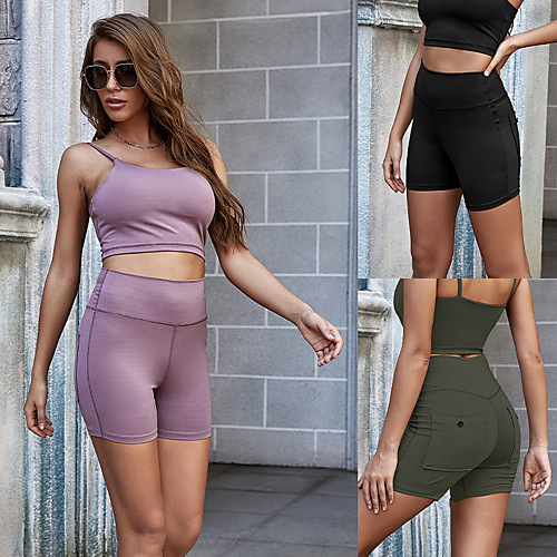 

Women's High Waist Yoga Shorts Pocket Shorts Bottoms Tummy Control Butt Lift Breathable Black Purple Army Green Spandex Yoga Fitness Gym Workout Sports Activewear Stretchy / Quick Dry