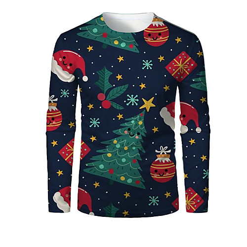 

Men's T shirt 3D Print Graphic 3D Print Long Sleeve Christmas Tops Dusty Blue