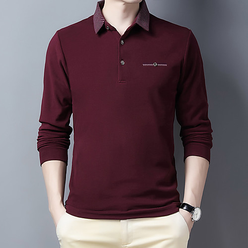

Men's Polo non-printing Solid Colored Patchwork Long Sleeve Daily Tops Business Black Blue Wine