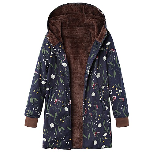 

Women's Print Basic Fall & Winter Coat Long Daily Long Sleeve Cotton Coat Tops Blue
