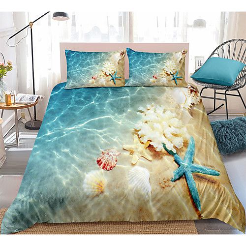 

3D Digital Print Ocean Duvet Cover Set Blue Beach Bedding Coastal Nature Theme Pattern Boys Girls Bedding Sets Queen Include 1 Duvet Cover and 1 or 2 Pillowcases