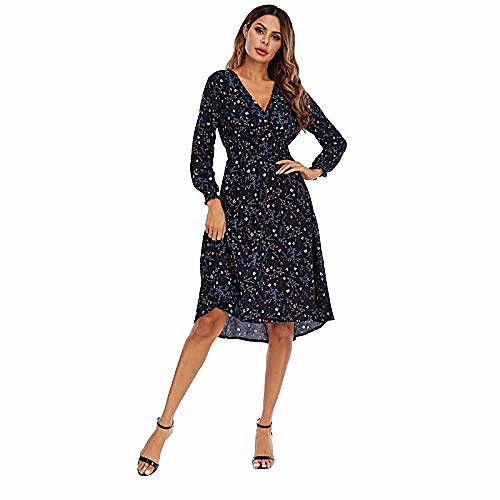 

women's long sleeve v neck dress flowy party wedding dress