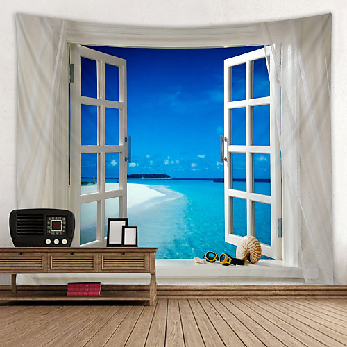

Window Landscape Wall Tapestry Art Decor Blanket Curtain Picnic Tablecloth Hanging Home Bedroom Living Room Dorm Decoration Polyester Sea Ocean Beach