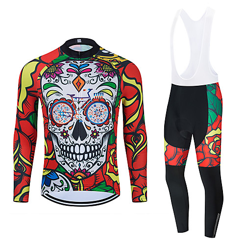 

WECYCLE Women's Men's Long Sleeve Cycling Jersey with Bib Tights Cycling Jersey with Tights Winter Black Red BlackWhite Skull Floral Botanical Bike Breathable Quick Dry Warm Sports Skull Mountain