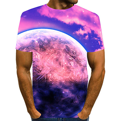 

Men's T shirt 3D Print Graphic 3D Plus Size Print Short Sleeve Daily Tops Elegant Exaggerated Blue Purple Blushing Pink