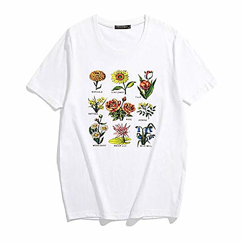 

women's casual flowers printed t shirt funny vintage botanical graphic tees cute plants tops for teen girls black …