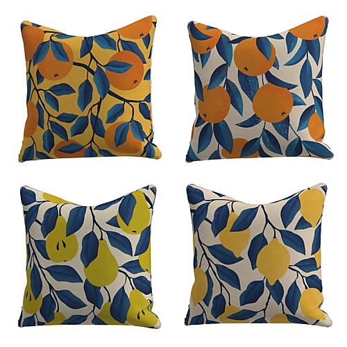 

Set of 4 Linen Cotton / Linen Pillow Cover Pillowcase Sofa Cushion Square Throw Pillow Fruit Orange Pear Lemon Pillows Case 4545cm