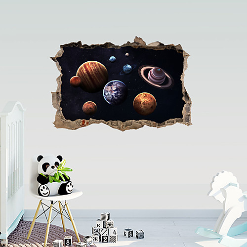 

3D Broken Wall Star Planet Nine Planet Wall Stickers Living Room Bedroom Children's Room Three Dimensional Decorative Painting 6090CM