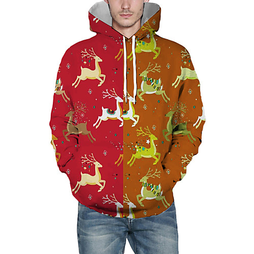 

Men's Pullover Hoodie Sweatshirt Graphic 3D Reindeer Christmas Daily 3D Print Christmas Hoodies Sweatshirts Red