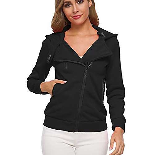 

womens casual slim fit oblique zipper hoodie high, 001-black, size small
