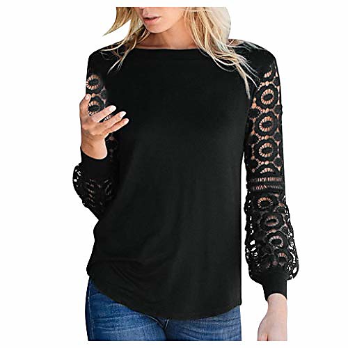 

work tops for women office plus size long sleeve blouse lace patchwork splicing o-neck st. patrick's day t-shirts