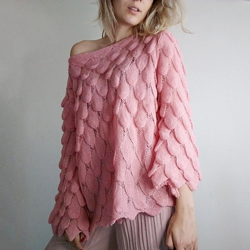 

Women's Knitted Solid Color Pullover Long Sleeve Sweater Cardigans Off Shoulder Fall White Yellow Blushing Pink