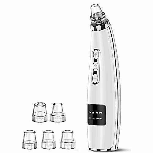 

blackhead remover facial pore vacuum cleanser with 5 adjustable suction power usb rechargeable with led display for facial skin white