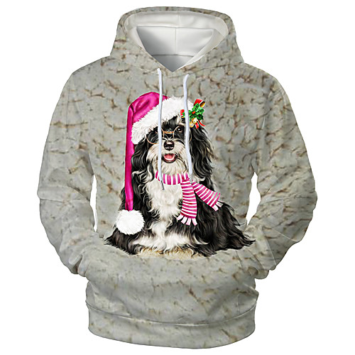 

Men's Pullover Hoodie Sweatshirt Dog Graphic 3D Christmas Daily 3D Print 3D Print Christmas Hoodies Sweatshirts Gray
