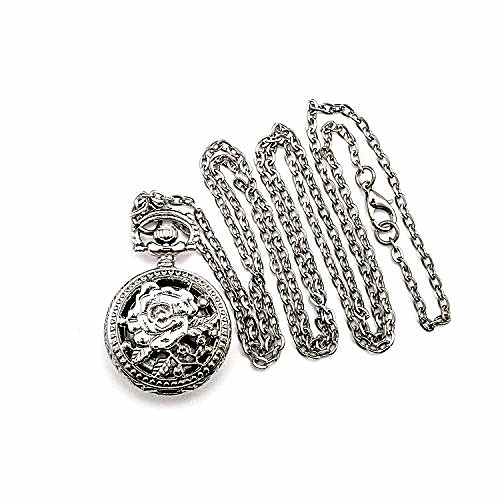

pocket watch steampunk fob watches vintage arabic numeral scale quartz pocket watch with chain (white-rose)