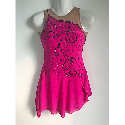 

Figure Skating Dress Women's Girls' Ice Skating Dress Fuchsia Spandex High Elasticity Training Competition Skating Wear Solid Color Crystal / Rhinestone Sleeveless Ice Skating Winter Sports Figure