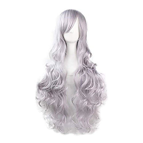 

32 womens long spiral curly synthetic silver gray wig girl's anime cosplay costume halloween party wig