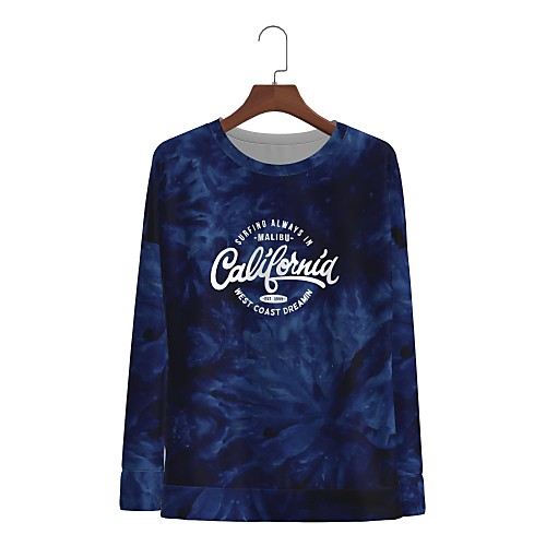 

Women's T shirt Graphic Tie Dye Text Long Sleeve Print Round Neck Tops Basic Basic Top Blue Navy Blue