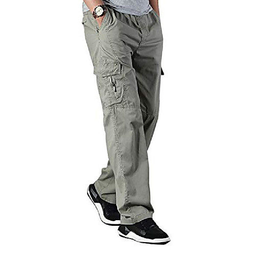 

men's full elastic waist loose fit lightweight workwear pull on cargo pants khaki