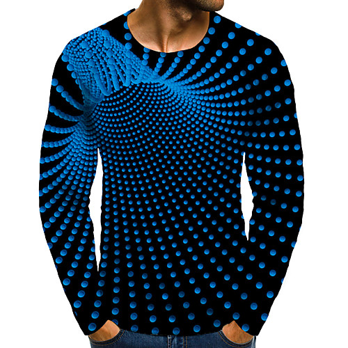 

Men's Graphic 3D Plus Size T shirt 3D Print Print Long Sleeve Daily Tops Elegant Exaggerated Round Neck Blue