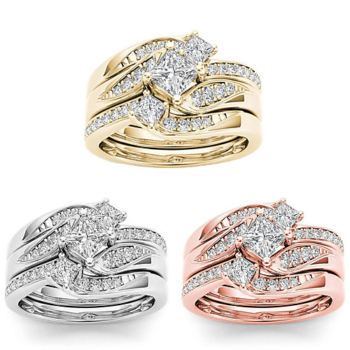 

Ring Rose Gold Gold Silver Rhinestone Alloy Luxury Elegant European 3pcs 5 6 7 8 9 / Women's
