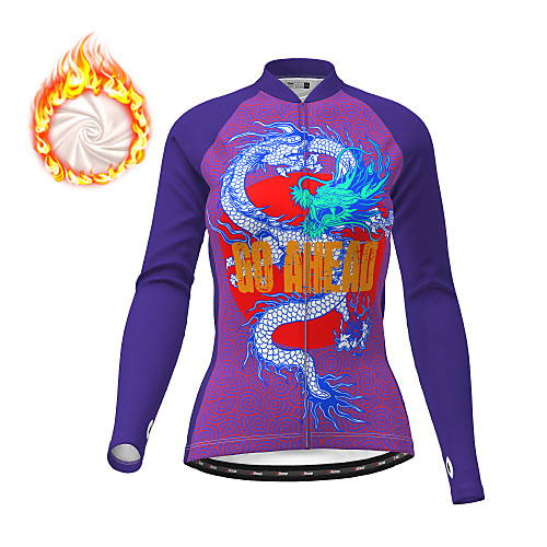 

21Grams Women's Long Sleeve Cycling Jersey Winter Fleece Purple Yellow Dragon Bike Jersey Top Mountain Bike MTB Road Bike Cycling Fleece Lining Breathable Warm Sports Clothing Apparel / Micro-elastic