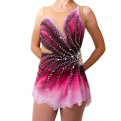 

21Grams Figure Skating Dress Women's Girls' Ice Skating Dress Fuchsia Spandex High Elasticity Training Competition Skating Wear Crystal / Rhinestone Gradient Color Sleeveless Ice Skating Winter