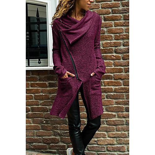 

Women's Solid Colored Basic Spring & Fall Coat Long Daily Long Sleeve Cotton Blend Coat Tops Fuchsia