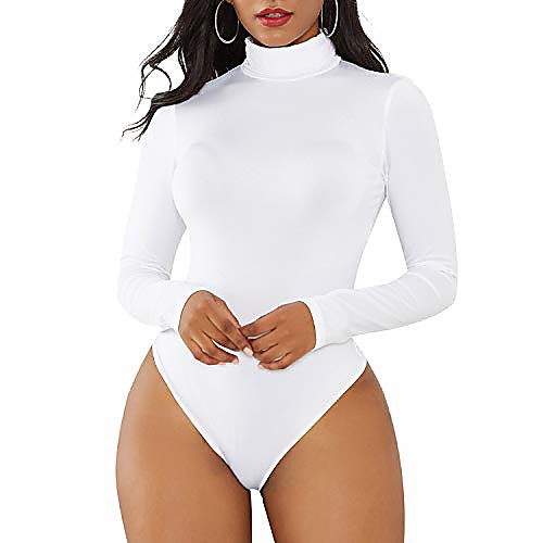 

womens tummy control shapewear long sleeve bodysuit sexy bodysuit mock neck tops for women body suit shapewear bodysuit jumpsuit turtleneck women one piece bodysuits 1 white m