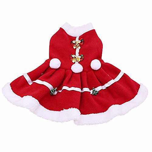 

vmree bow-knot christmas pet costume plaid skirt dog clothes santa dog dress (m, red)