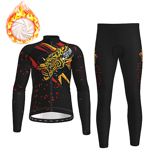 

21Grams Men's Long Sleeve Cycling Jersey with Tights Winter Fleece Black Dragon Bike Fleece Lining Breathable Warm Quick Dry Sports Dragon Mountain Bike MTB Road Bike Cycling Clothing Apparel