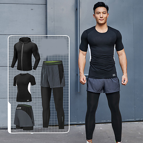 

Men's Full Zip Activewear Set Athletic Athleisure Long Sleeve 4pcs Winter Front Zipper Elastane Breathable Quick Dry Moisture Wicking Fitness Gym Workout Running Active Training Jogging Sportswear