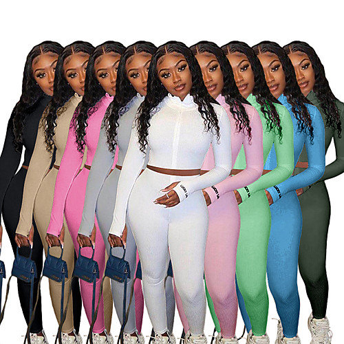 

Women's 2 Piece Full Zip Activewear Set Compression Suit Street Athleisure Long Sleeve 2pcs Winter High Neck Breathable Soft Fitness Gym Workout Running Jogging Training Sportswear Solid Colored