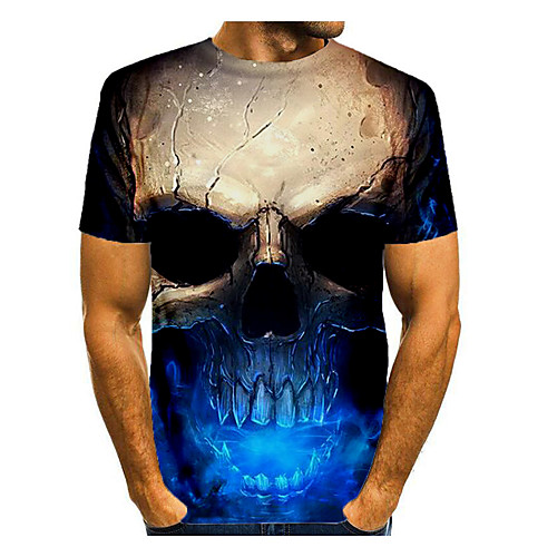 

Men's T shirt 3D Print Graphic 3D Skull Print Short Sleeve Halloween Tops Khaki