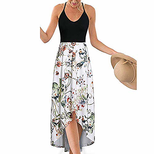 

maxi dresses for women summer,women's v neck sleeveless summer asymmetrical patchwork floral maxi dresses