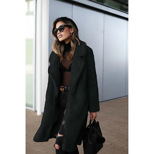 

Women's Solid Colored Basic Fall & Winter Teddy Coat Long Daily Long Sleeve Faux Fur Coat Tops Black