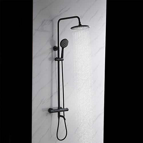 

Shower System / Thermostatic Mixer valve Set - Handshower Included Rainfall Shower Contemporary Black Wall Mount Exposed Ceramic Valve Bath Shower Mixer Taps