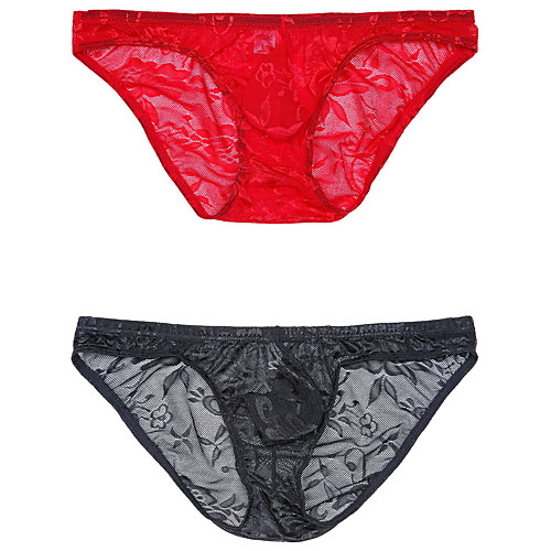 

Men's 2 Piece Lace Briefs Underwear - Normal Low Waist Multi color M L XL