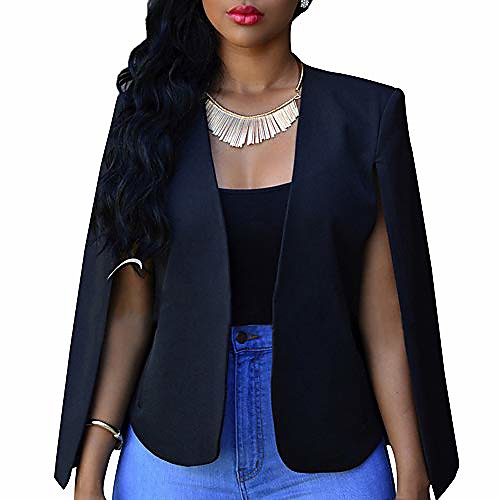 

women's open front casual cape blazer wear to work solid suit coat(m,black)