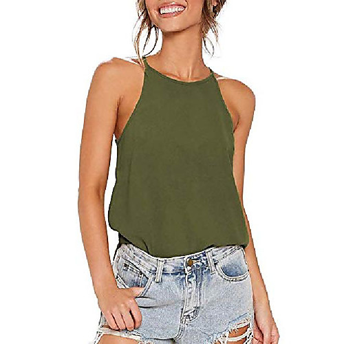 

womens tops sleeveless halter racerback summer casual shirts basic tee shirts cami tank tops beach blouses armygreen s