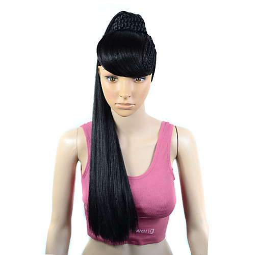 

Synthetic Wig Natural Straight With Bangs With Ponytail Wig Long Natural Black #1B Synthetic Hair Women's Soft Fashion Exquisite Black