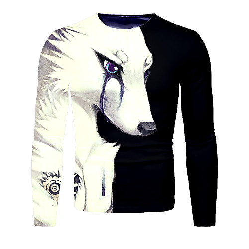 

Men's T shirt 3D Print Graphic 3D Print Long Sleeve Daily Tops Black / White
