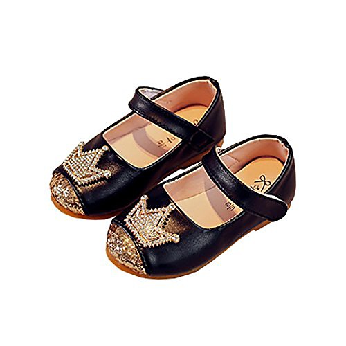 

toddler girls princess dress shoes shiny crown flat shoes casual mary jane black size 22