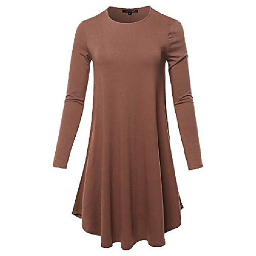 

solid long sleeve casual loose t-shirt dress light brown s