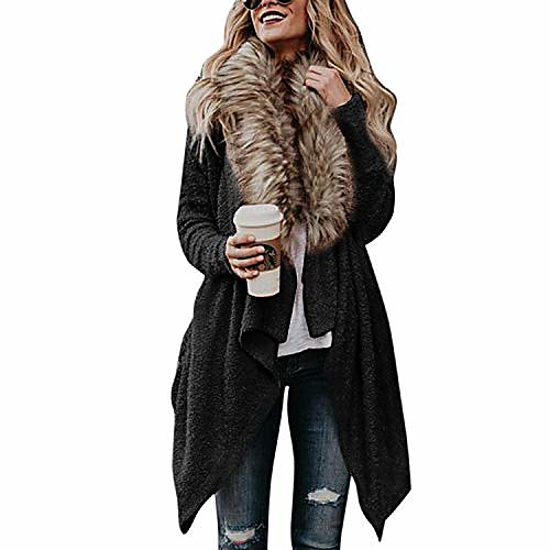 

women's autumn kimono cardigan coat winter faux fur collar poncho cape wrap black